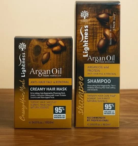 پک تقویت مو لایتنس اصل | مجموعه 2 عددی شامپو تقویت کننده و ماسک مو آرگان ضد ریزش — تصویر ۴