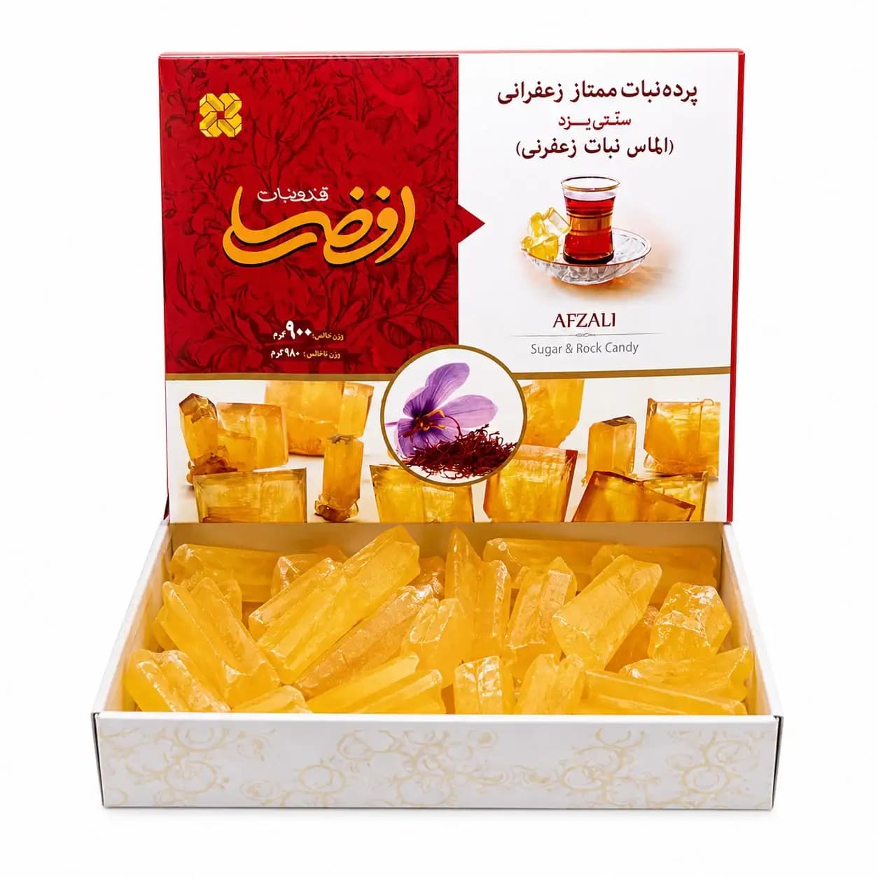 پرده نبات ممتاز زعفرانی یزد افضلی – 900گرم — تصویر ۲