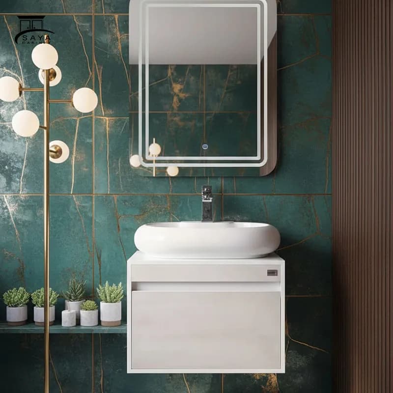 روشویی کابینتی PVC سفید طوسی با کاسه مروارید کد 78 — تصویر ۲