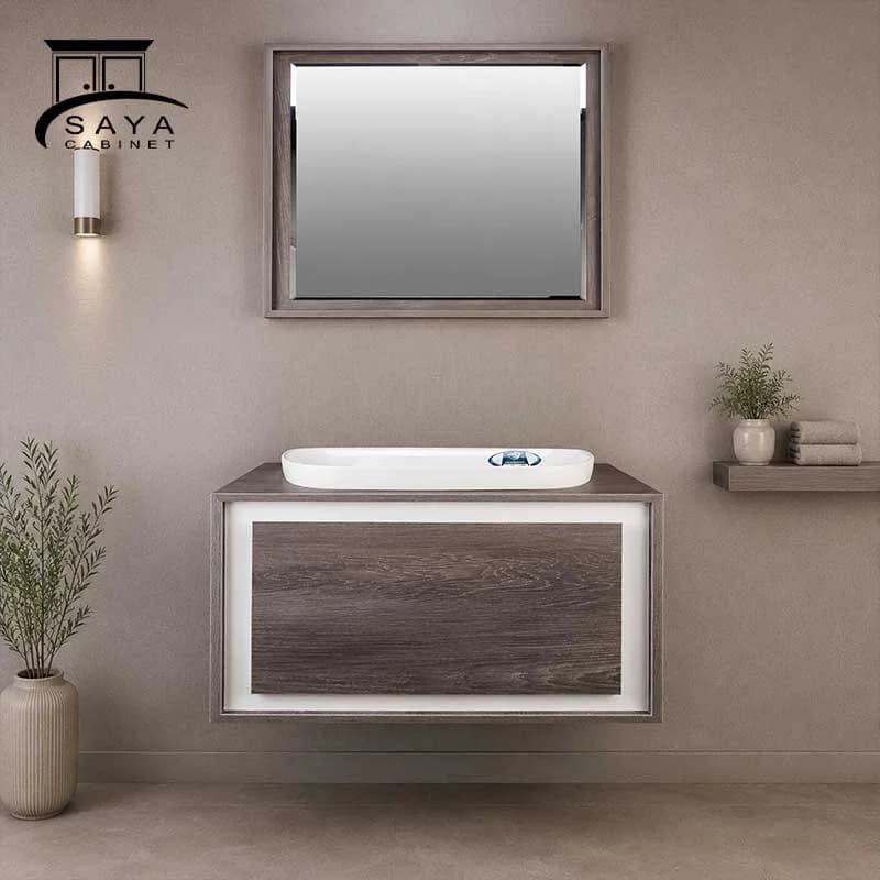 روشویی کابینتی خاکستری دور سفید کد 55