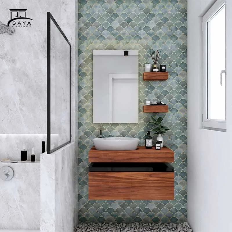 روشویی کابینتی فندقی-مشکی هایگلاس کد 34 — تصویر ۵