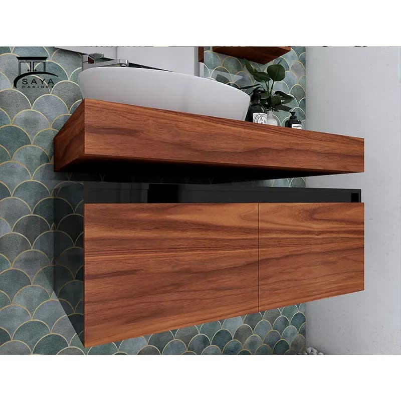 روشویی کابینتی فندقی-مشکی هایگلاس کد 34 — تصویر ۸