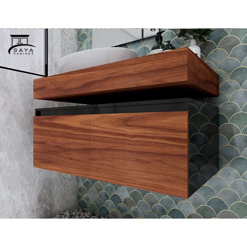 روشویی کابینتی فندقی-مشکی هایگلاس کد 34 — تصویر ۲