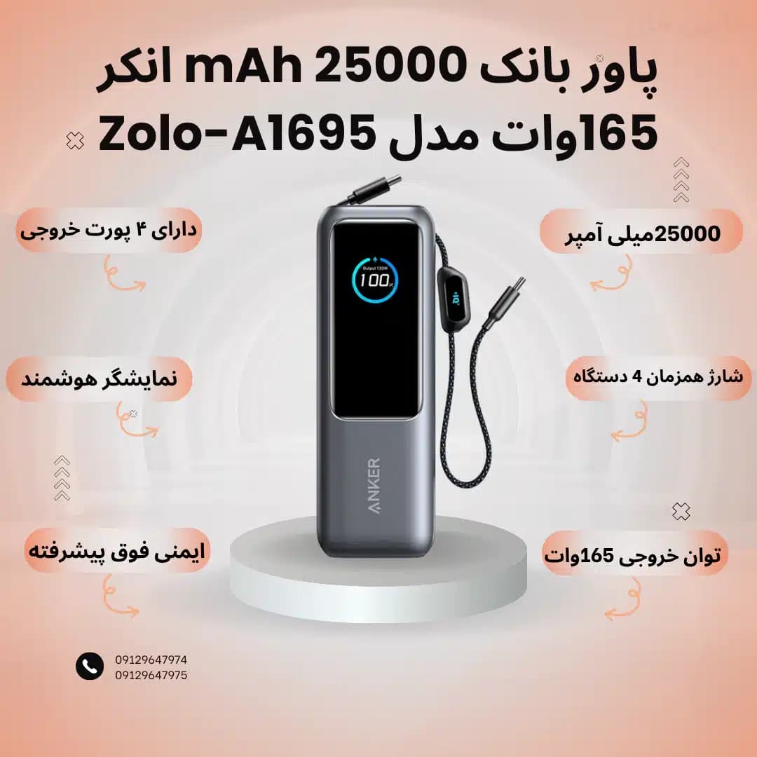 پاور بانک 25000 mAh انکر 165وات مدل Zolo-A1695 — تصویر ۲