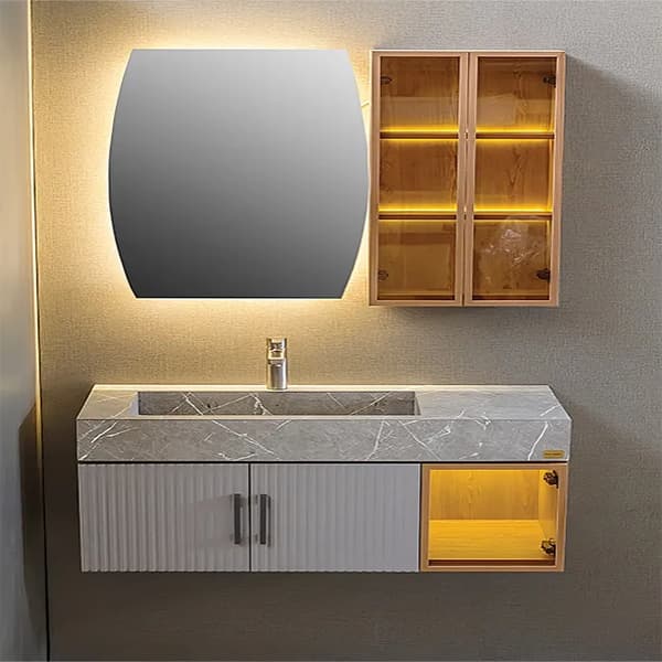 روشویی کابینتی سرامیکی مدرن ترکیب چوب و رنگ طوسی کد 01 — تصویر ۹