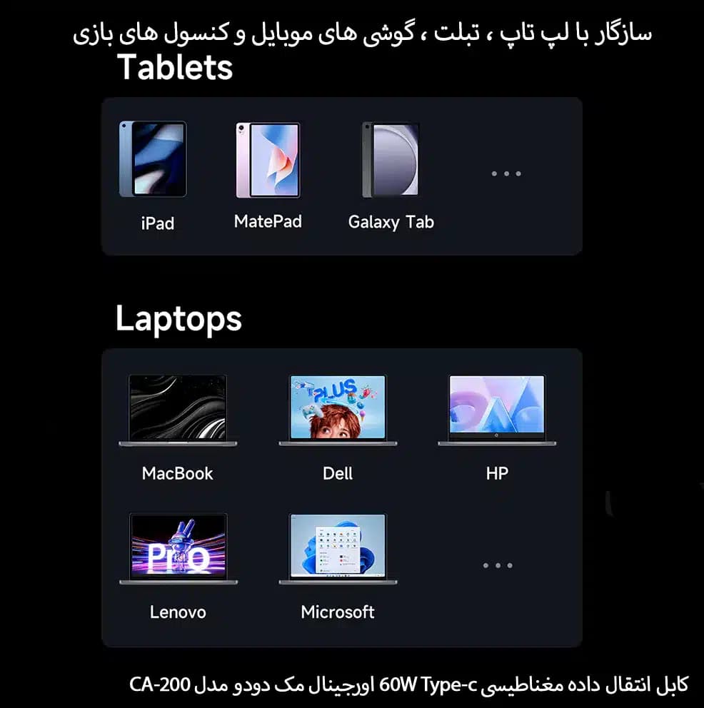 کابل انتقال داده مغناطیسی 60W Type-c مک دودو مدل CA-200 — تصویر ۲