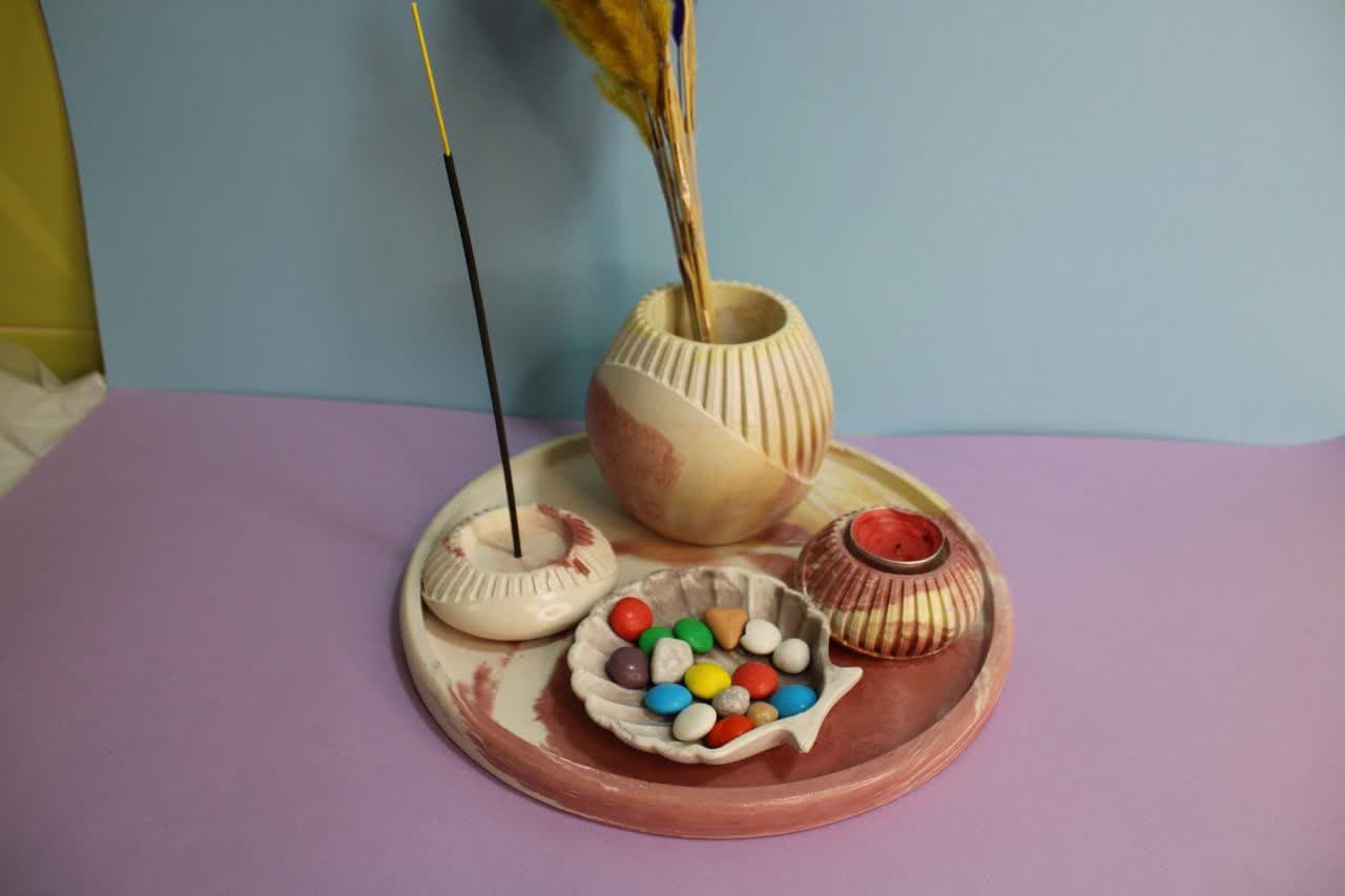 ست سنگی غزل و سینی گرد (5 پارچه)