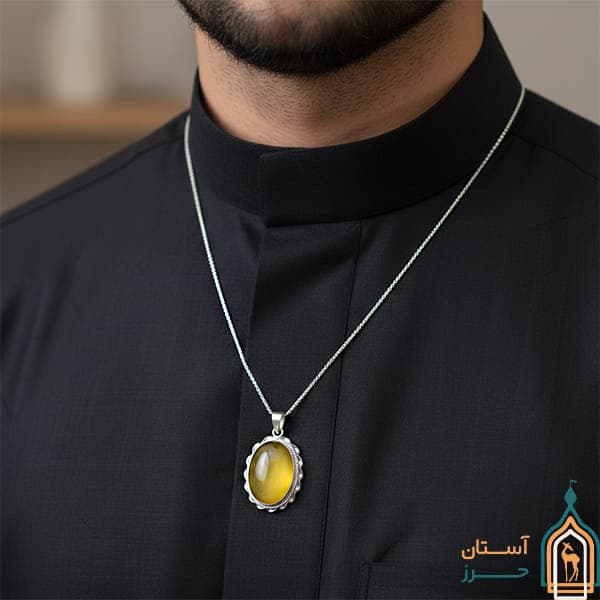 گردنبند شرف شمس زنانه و مردانه بیضی دست ساز مدل دور پیچ کوچک — تصویر ۳