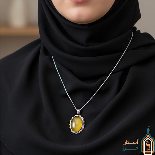 گردنبند شرف شمس زنانه و مردانه بیضی دست ساز مدل دور پیچ کوچک — تصویر ۴