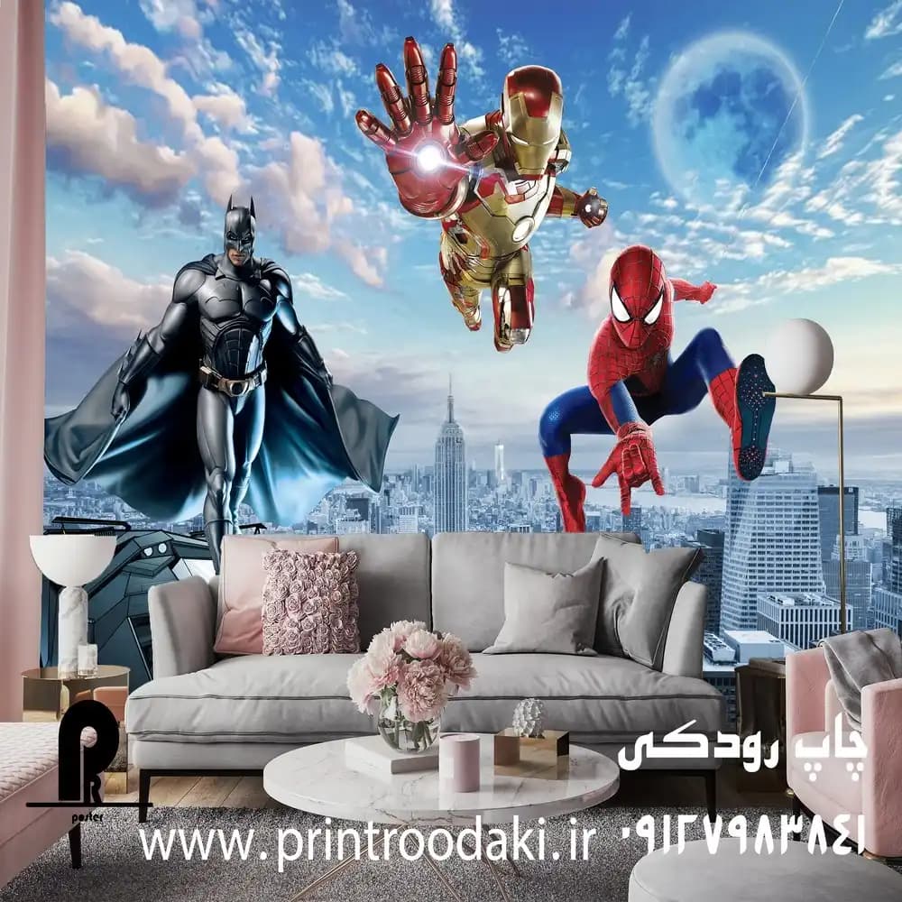 پوستر دیواری پسرانه ابرقهرمان مرد عنکبونی مرد اهنی و بتمن