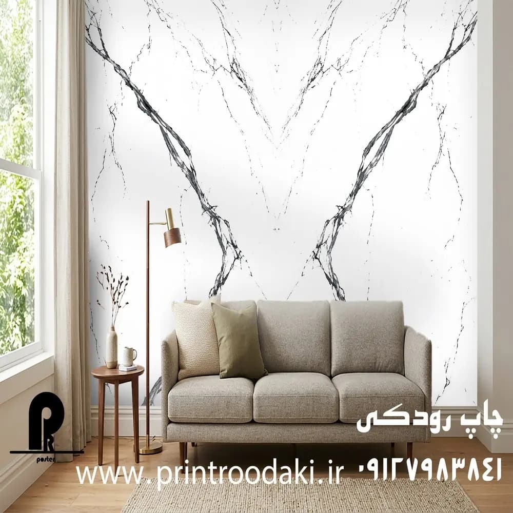 پوستردیواری سنگ و ماربل سفید با رگه های مشکی — تصویر ۲