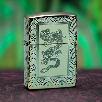 فندک زیپو اورجینال آمریکایی مدل 49054 ARMOR طرح Green Elegant Dragon — تصویر ۲