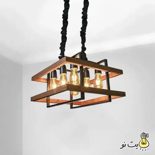لوستر مدرن شش شعله چوب و فلز M139 — تصویر ۳