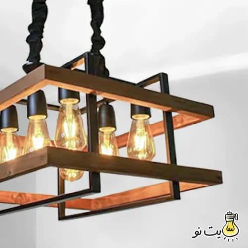 لوستر مدرن شش شعله چوب و فلز M139 — تصویر ۴