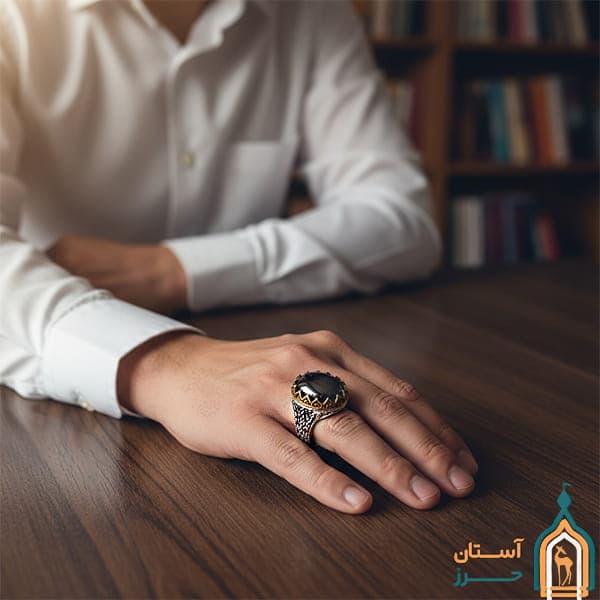 انگشتر حدید صینی مردانه نقره مدل عماد با حکاکی اذکار — تصویر ۷