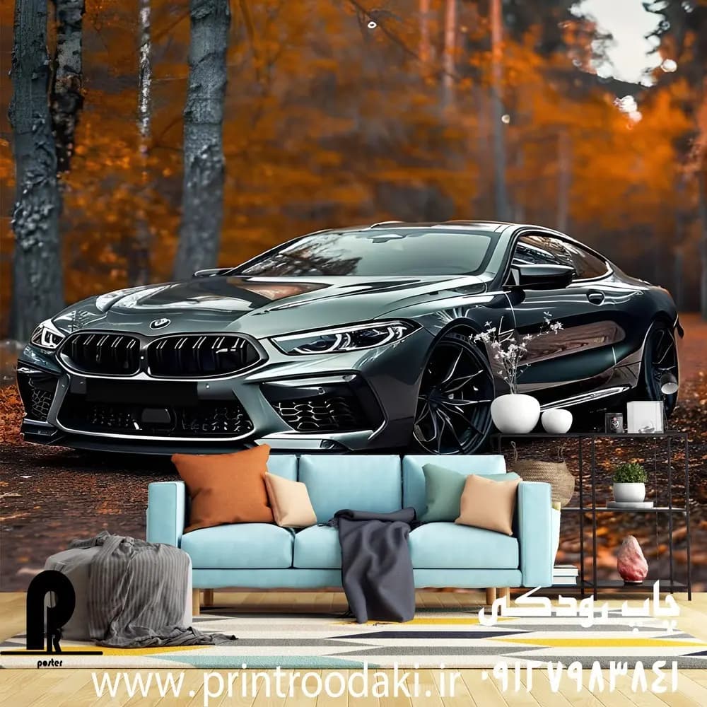 پوستر دیواری ماشین BMW در جنگل