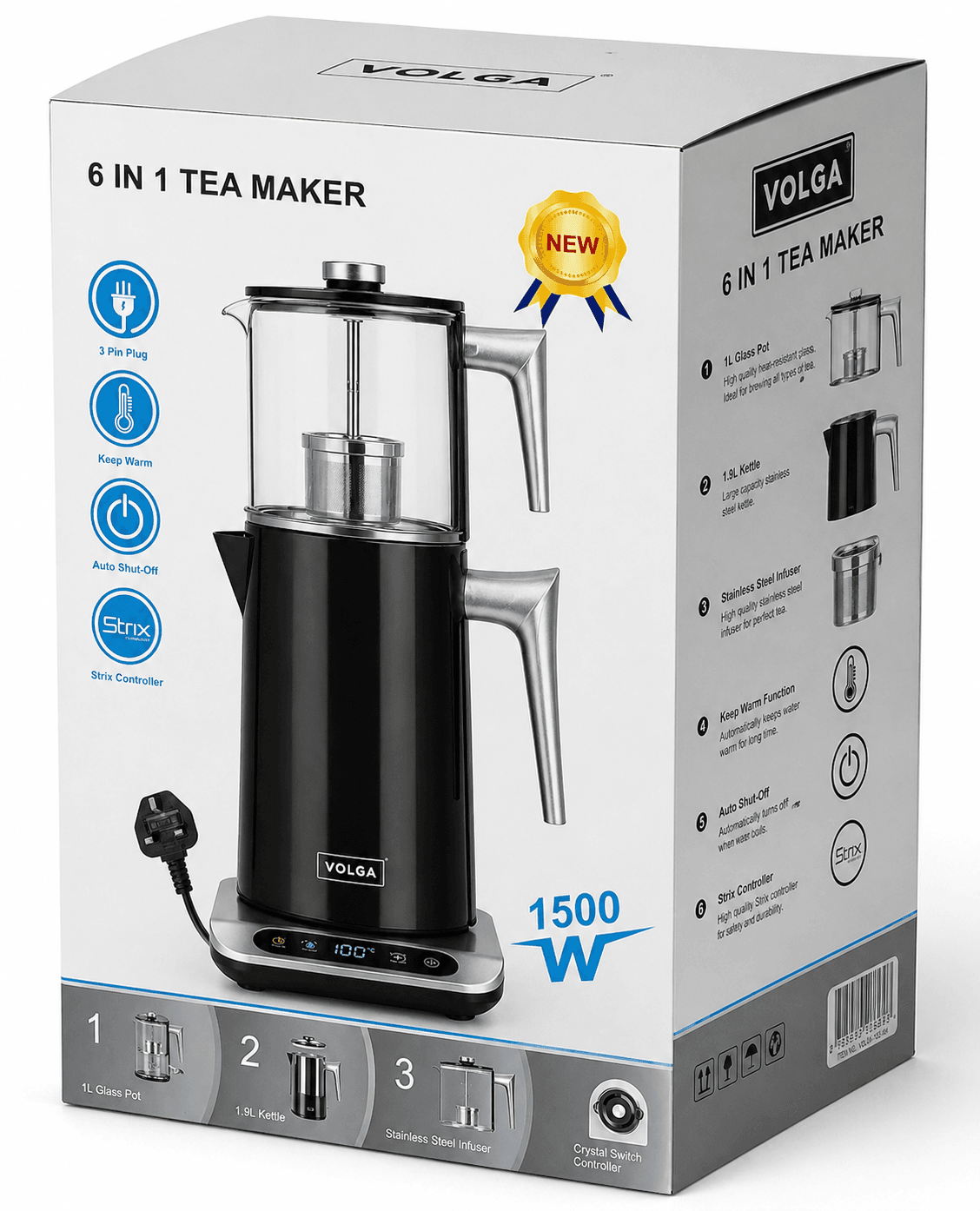چای‌ساز ولگا 3 کاره مدل VOLGA 3 IN 1 TEA MAKER ظرفیت 1.7 لیتر – توان 1500 وات — تصویر ۳