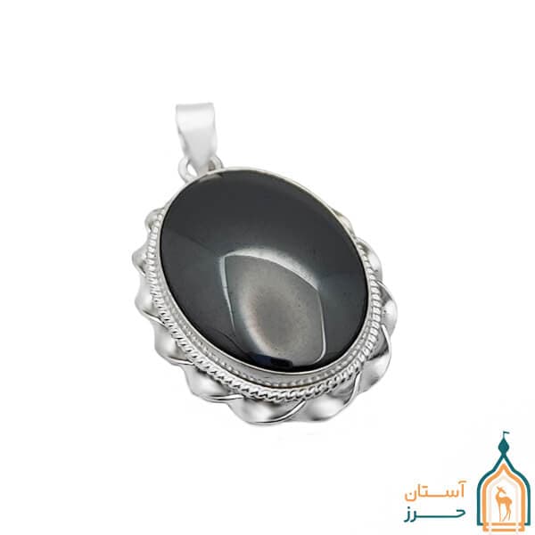 گردنبند حدید زنانه و مردانه بیضی دست ساز مدل دور پیچ بزرگ با حکاکی اذکار — تصویر ۷