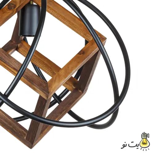 لوستر آویز تک شعله لاله مکعب چوبی — تصویر ۴