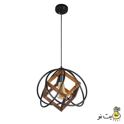 لوستر آویز تک شعله لاله مکعب چوبی — تصویر ۳