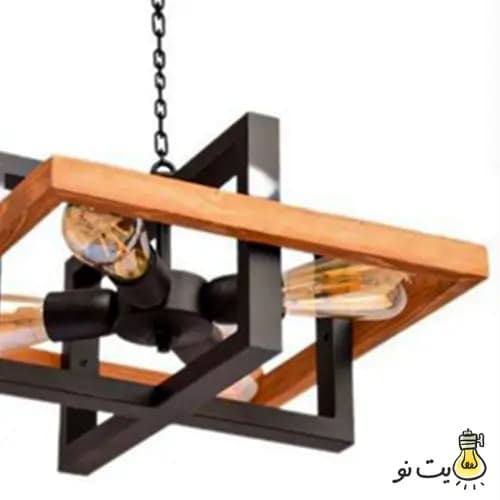 لوستر آویز چهار شعله چوب و فلز کد 134 — تصویر ۴