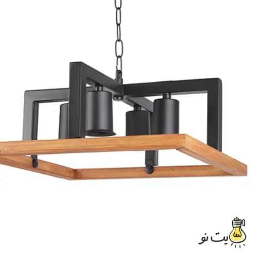 لوستر آویز مربع چهار شعله چوب و فلز کد 136 — تصویر ۵