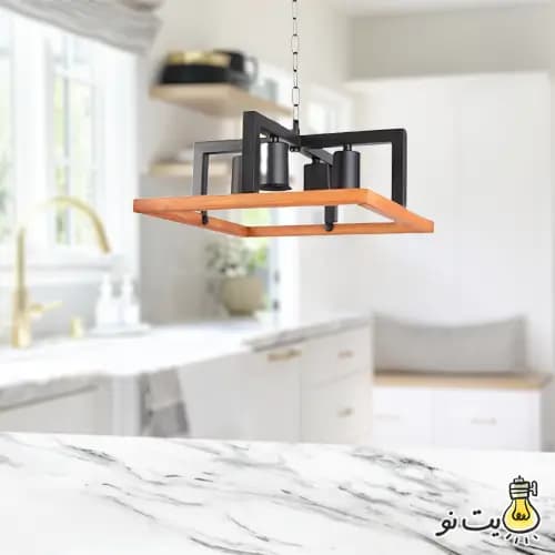 لوستر آویز مربع چهار شعله چوب و فلز کد 136 — تصویر ۶