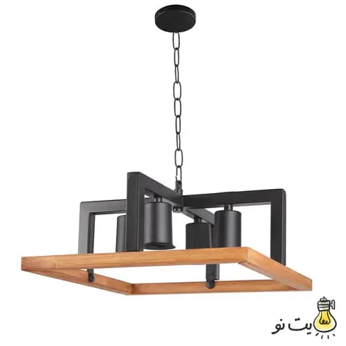 لوستر آویز مربع چهار شعله چوب و فلز کد 136 — تصویر ۴