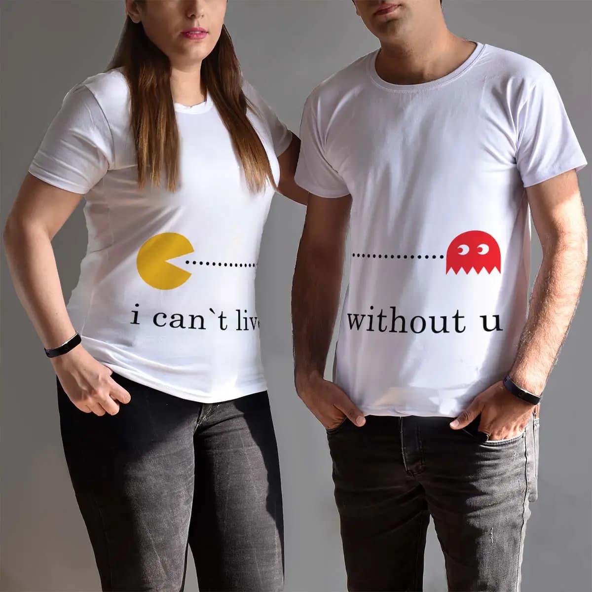 تیشرت ست مونوفام طرح Mr & Mrs Pacman