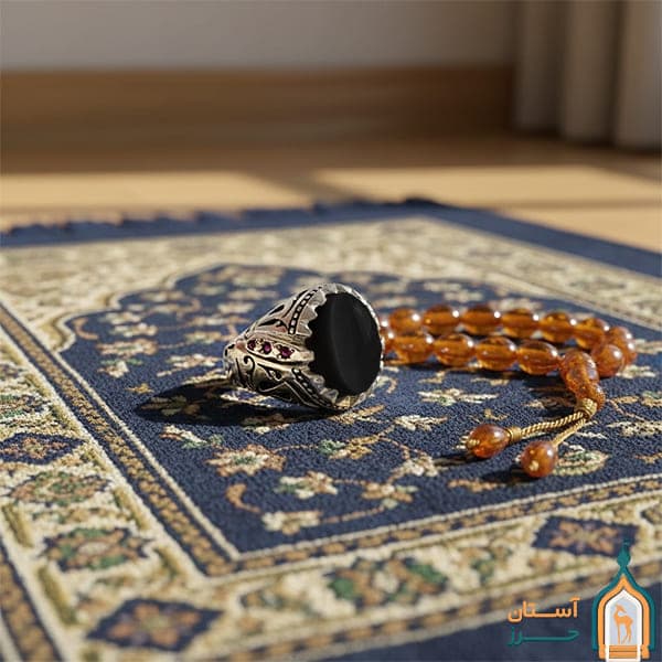 انگشتر حدید صینی مردانه نقره دست‌ ساز مدل زند با حکاکی اذکار با 6 قطعه یاقوت سرخ — تصویر ۹