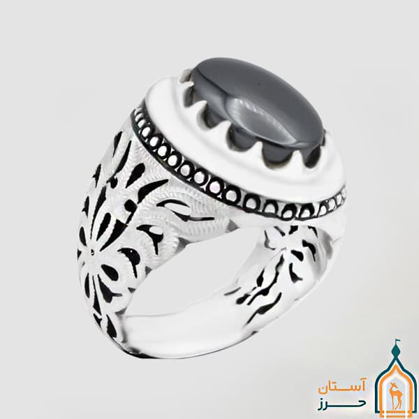انگشتر حدید صینی مردانه نقره دست‌ ساز مدل طوس با حکاکی اذکار — تصویر ۶