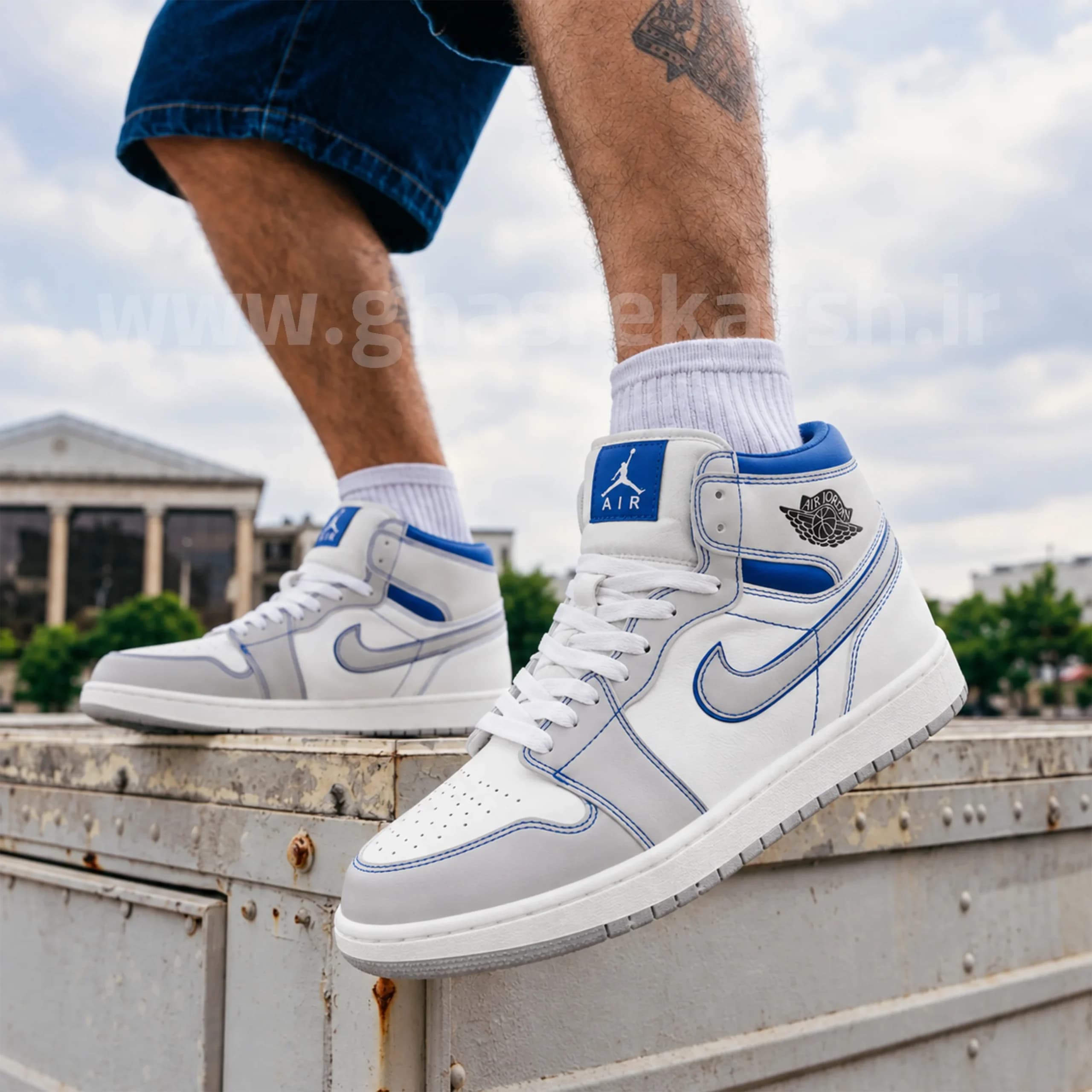 کتونی نایک جردن وان JORDAN 1 مردانه ساقدار رنگ سفید آبی کد 2891 — تصویر ۶
