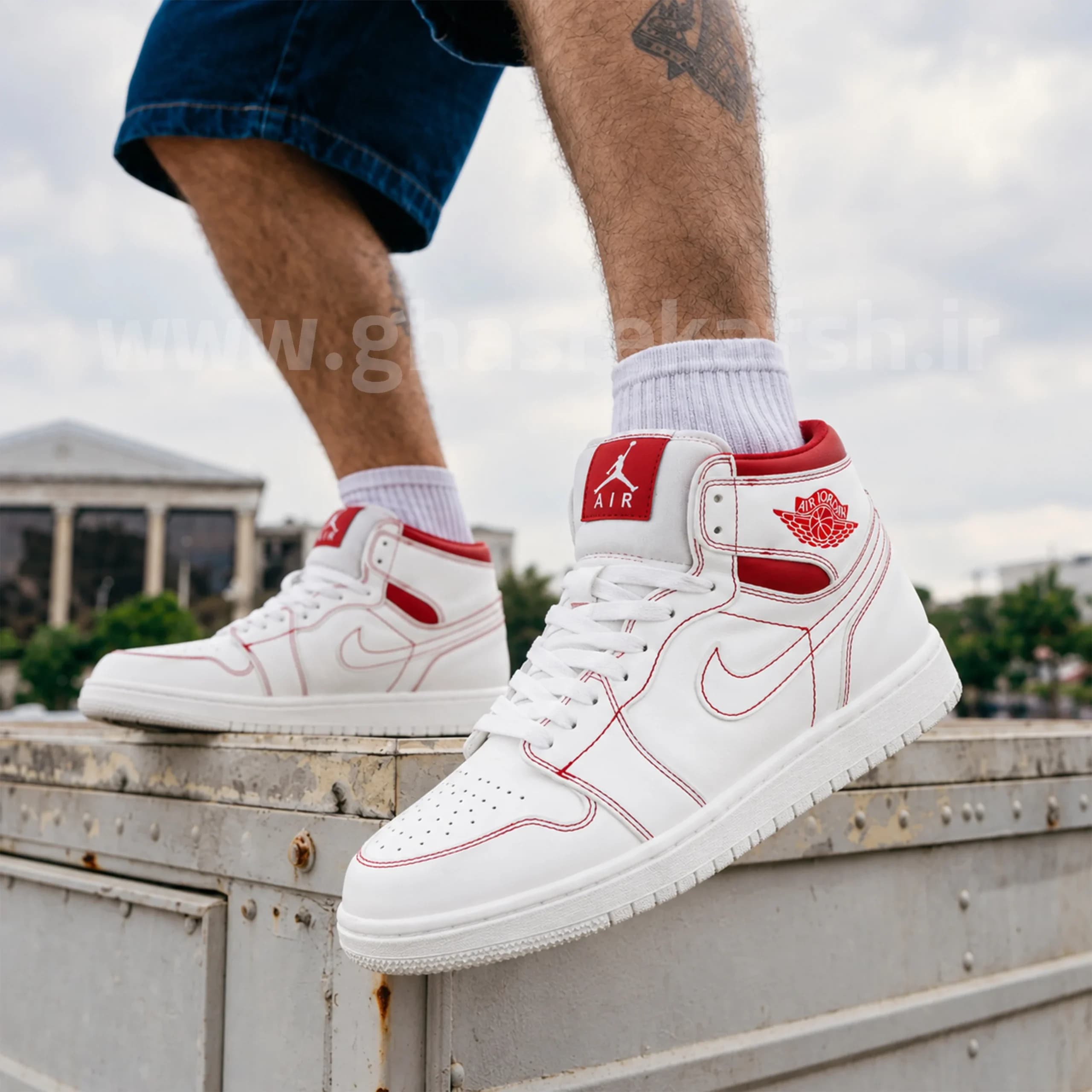 کتونی نایک جردن وان JORDAN 1 مردانه ساقدار رنگ سفید قرمز کد 2887 — تصویر ۶