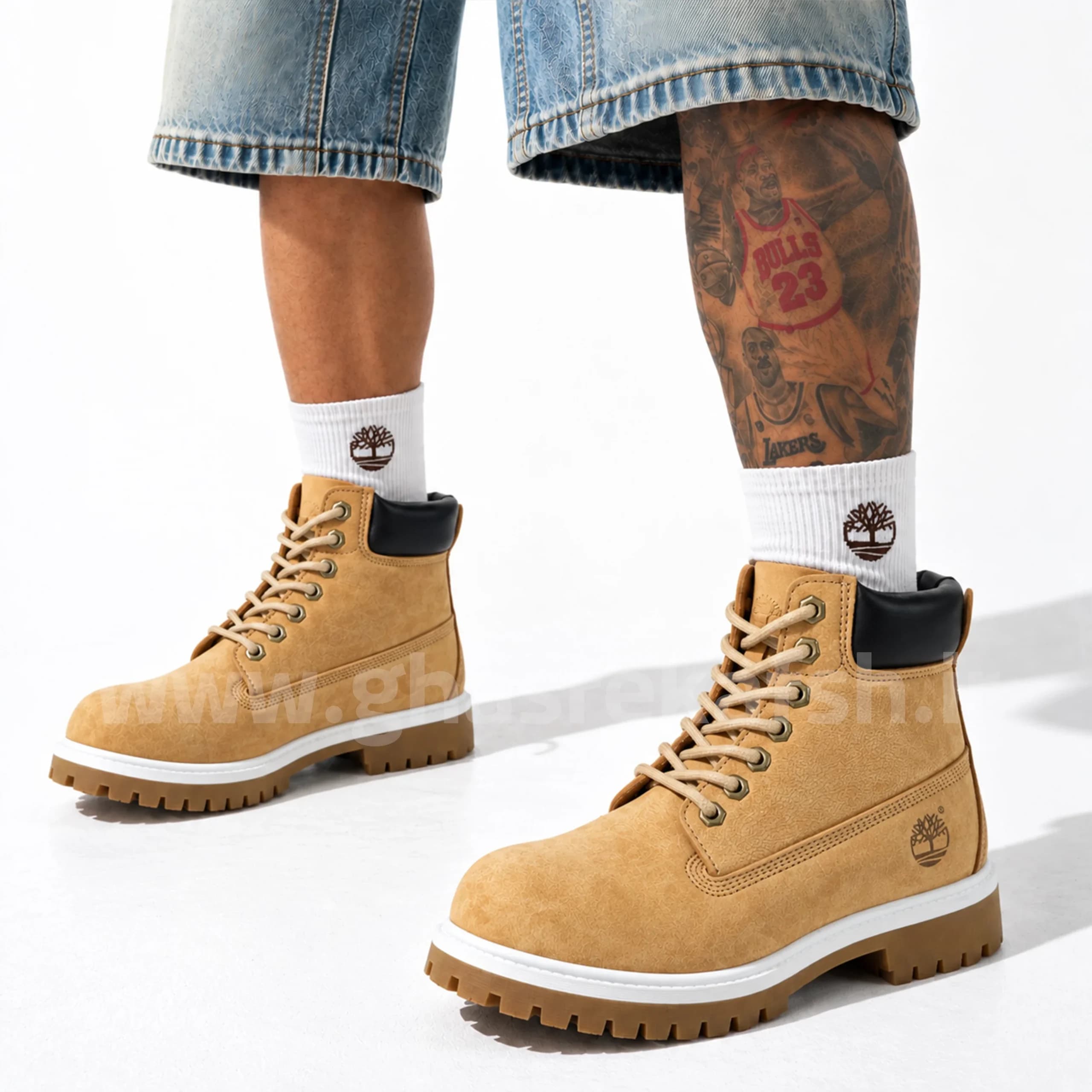 بوت تیمبرلند Timberland مردانه چرم طبیعی رنگ موزی دور سفید کد 2520 — تصویر ۷