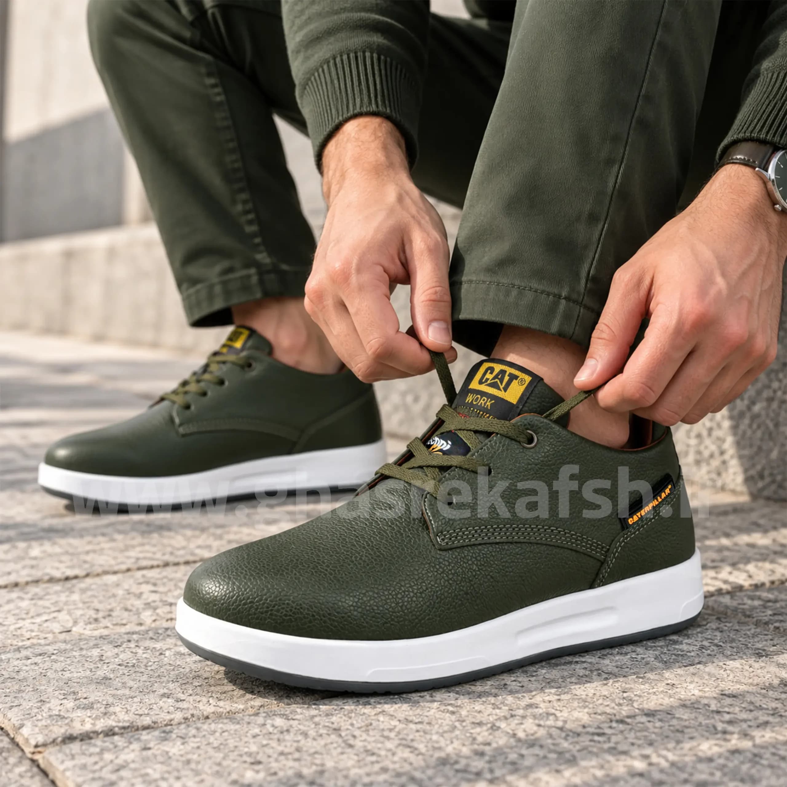 کفش کتونی کاترپیلار caterpillar مردانه چرم طبیعی رنگ سبز کد 395 — تصویر ۷