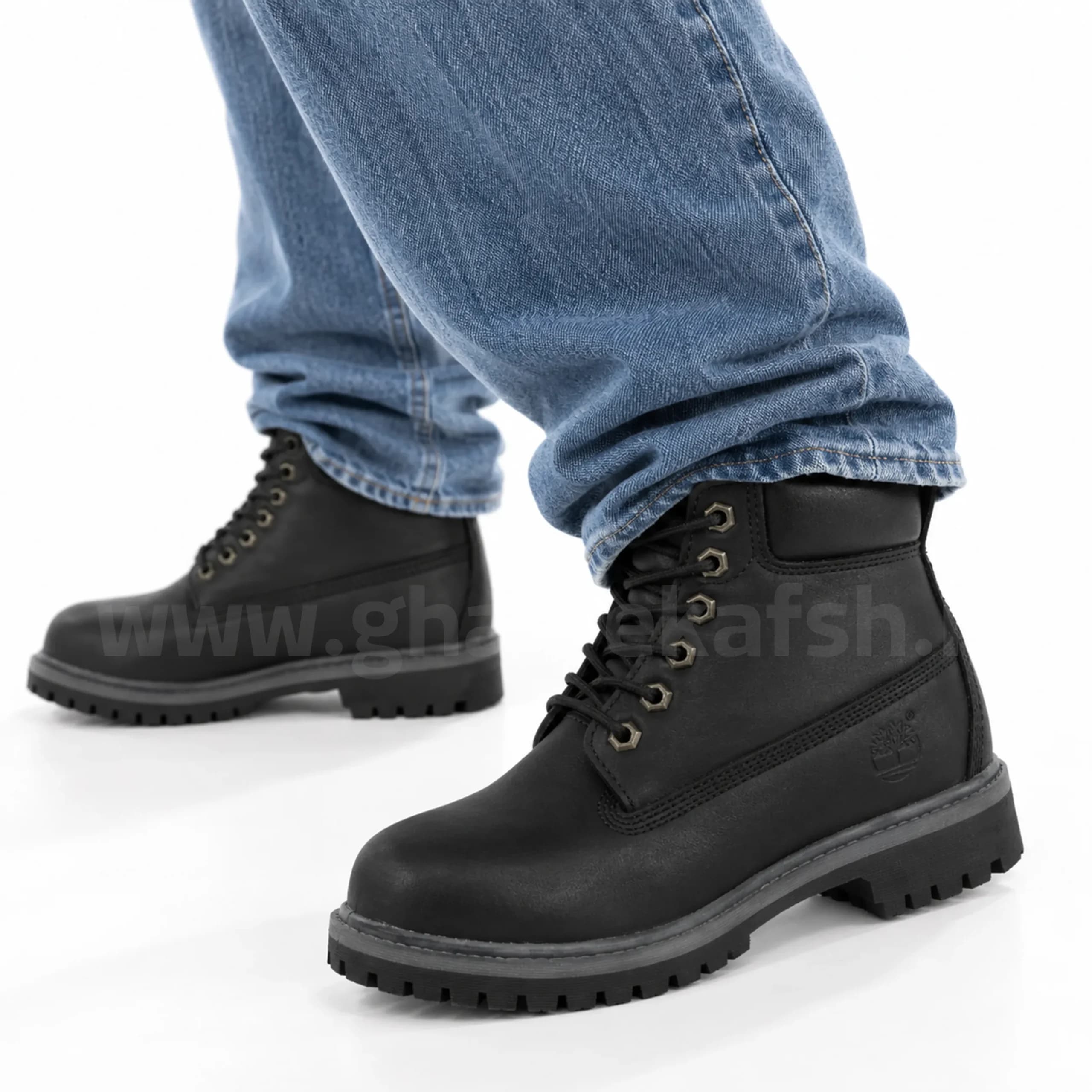 بوت تیمبرلند Timberland مردانه چرم طبیعی رنگ مشکی طوسی کد 2525 — تصویر ۲