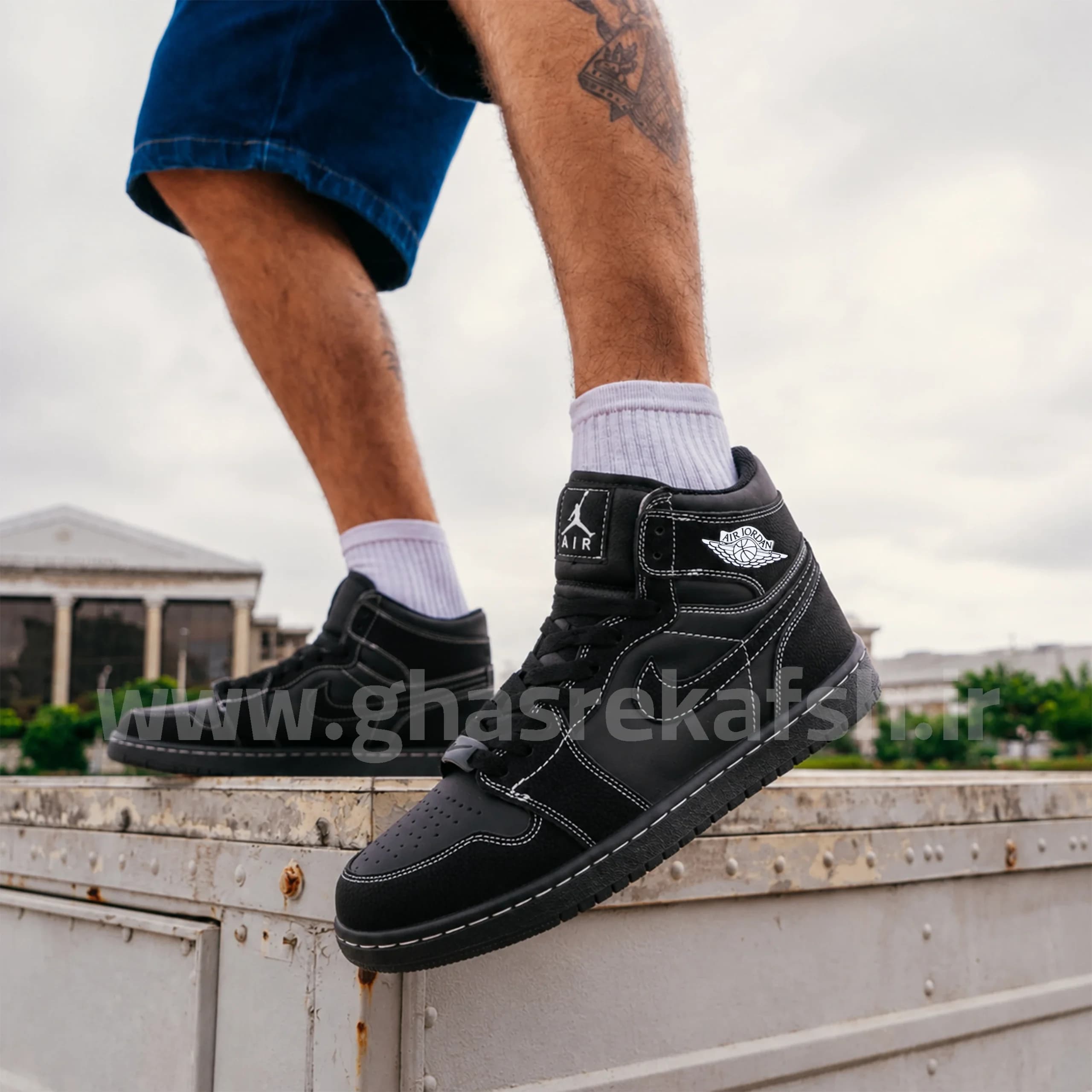 کتونی نایک جردن وان بلک فانتوم JORDAN 1 Black Phantom مردانه ساقدار رنگ مشکی کد 2554 — تصویر ۶