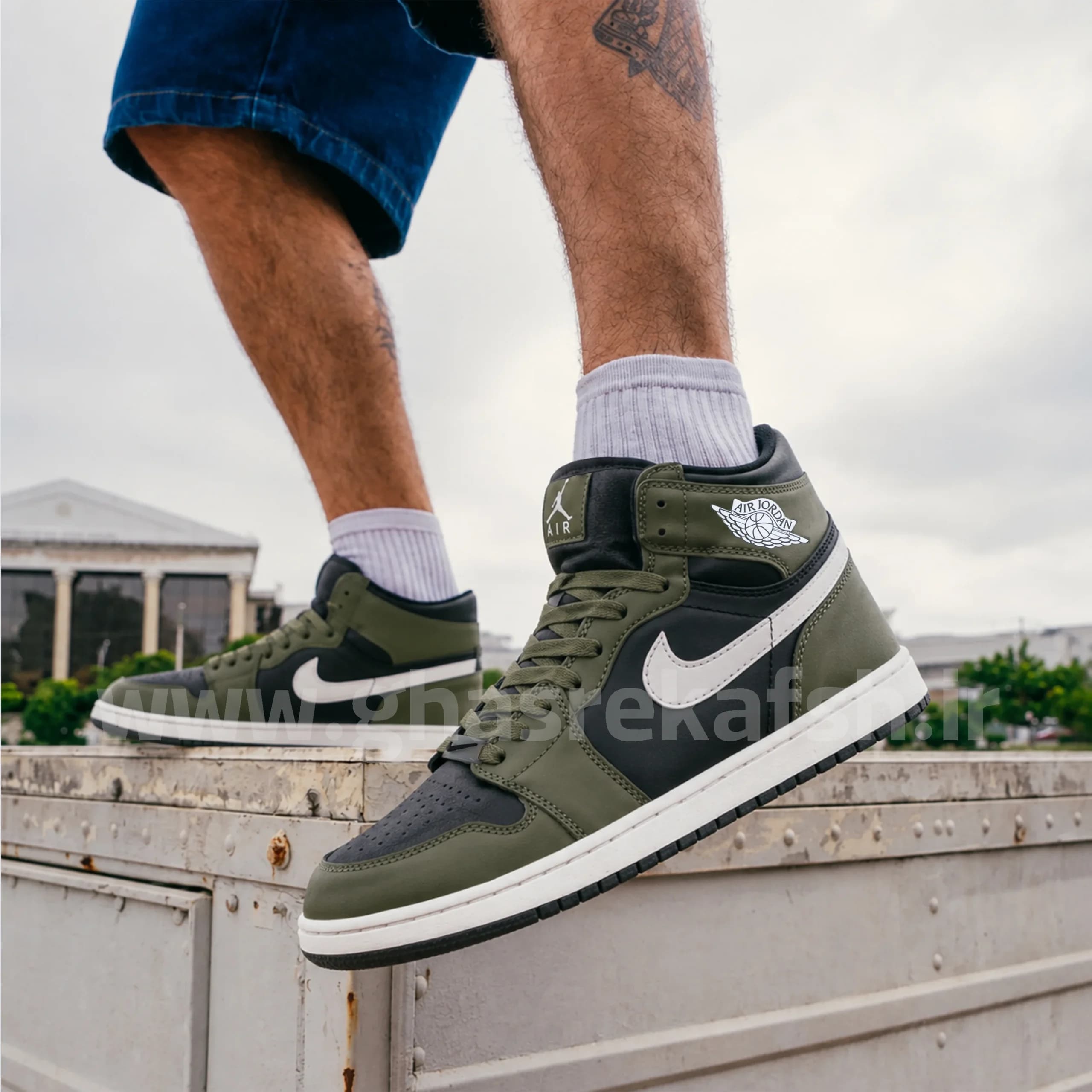 کتونی نایک جردن وان JORDAN 1 مردانه ساقدار رنگ مشکی سبز کد 2699