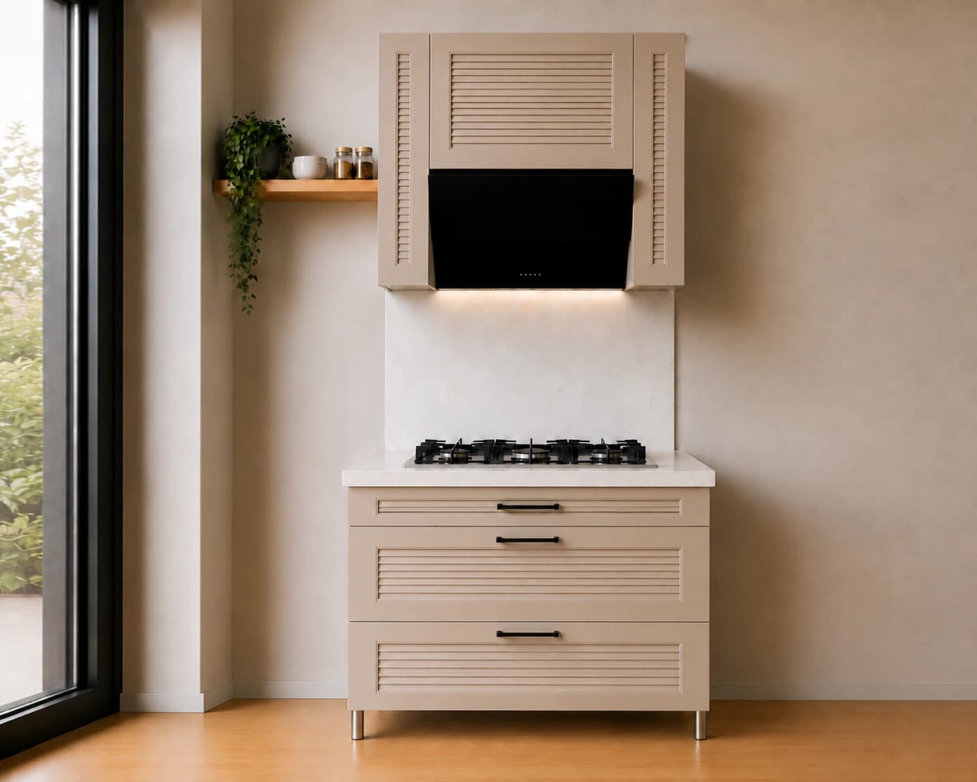 کابینت زیرگازی نئوکلاسیک کرکره ای + باکس هود — تصویر ۲