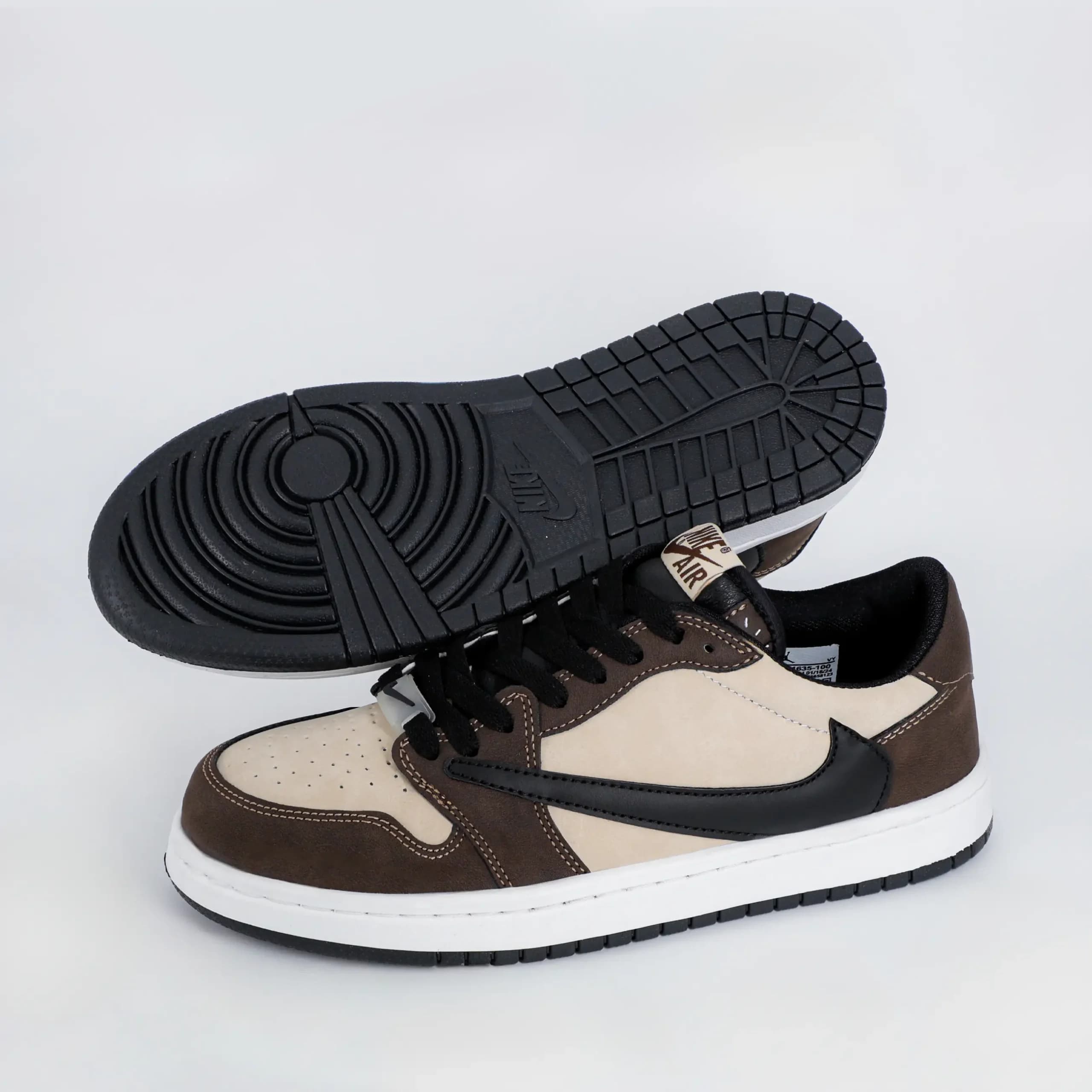کفش کتونی مردانه نایک جردن وان تراویس JORDAN 1 Travis رنگ کرم قهوه ای کد 2270 — تصویر ۴