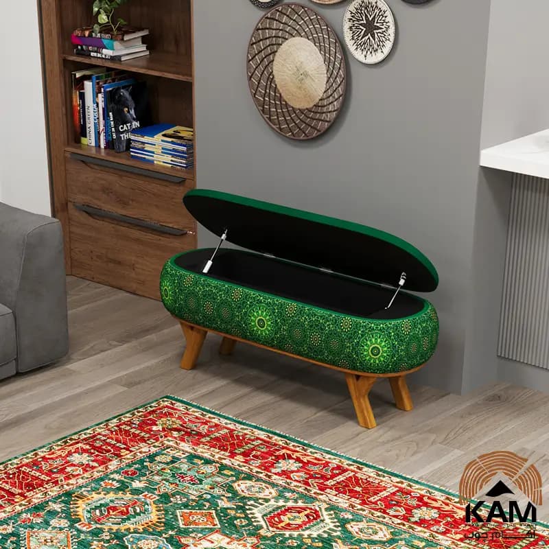 پاف نیمکتی نقش آکام چوب طرح لاهیجان سایز 120 — تصویر ۱۱