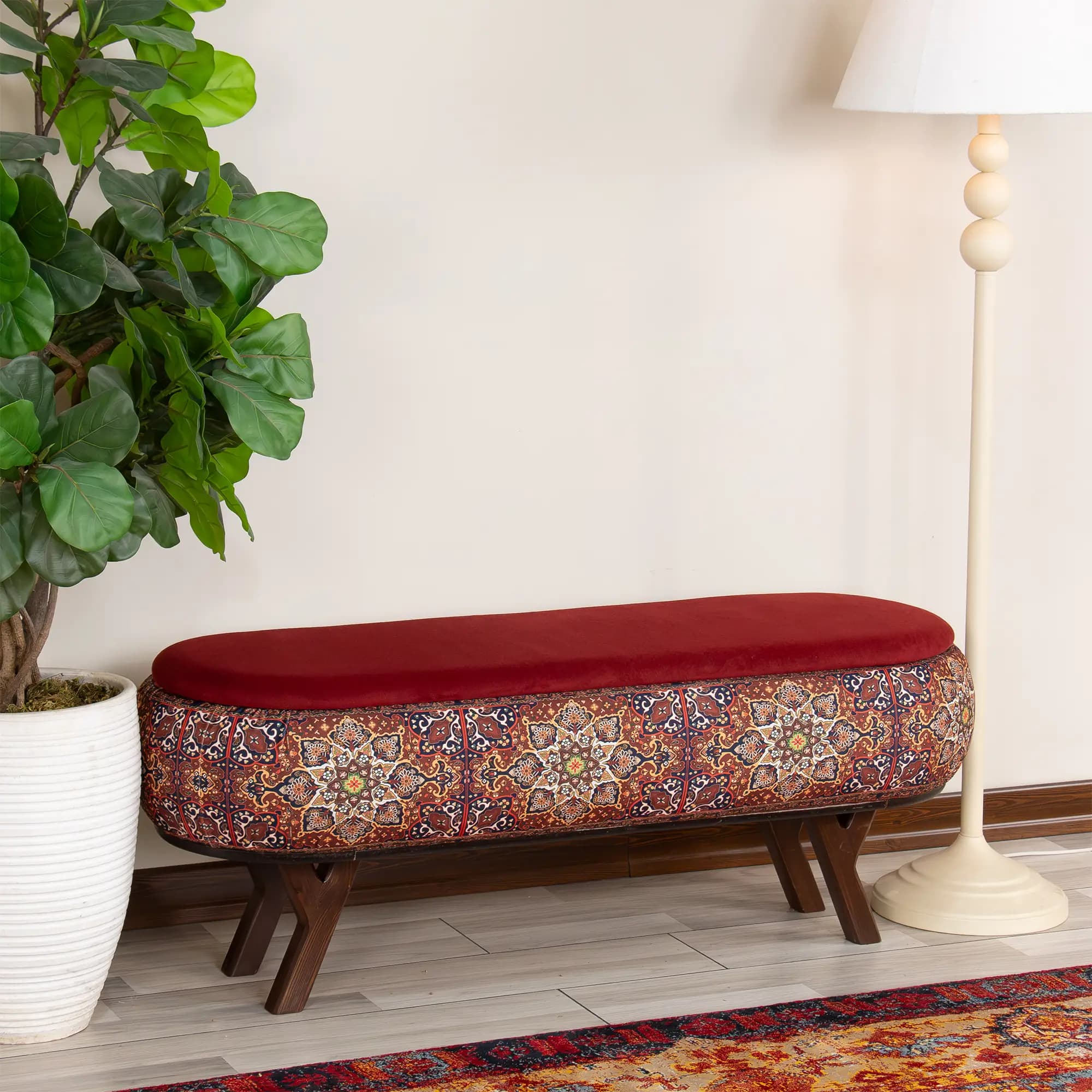 پاف نیمکتی نقش آکام چوب طرح شهداد سایز 120 — تصویر ۴