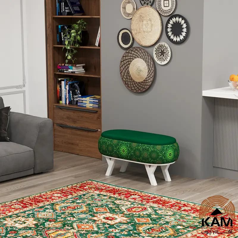 پاف نیمکتی نقش آکام چوب طرح لاهیجان سایز 90 — تصویر ۶