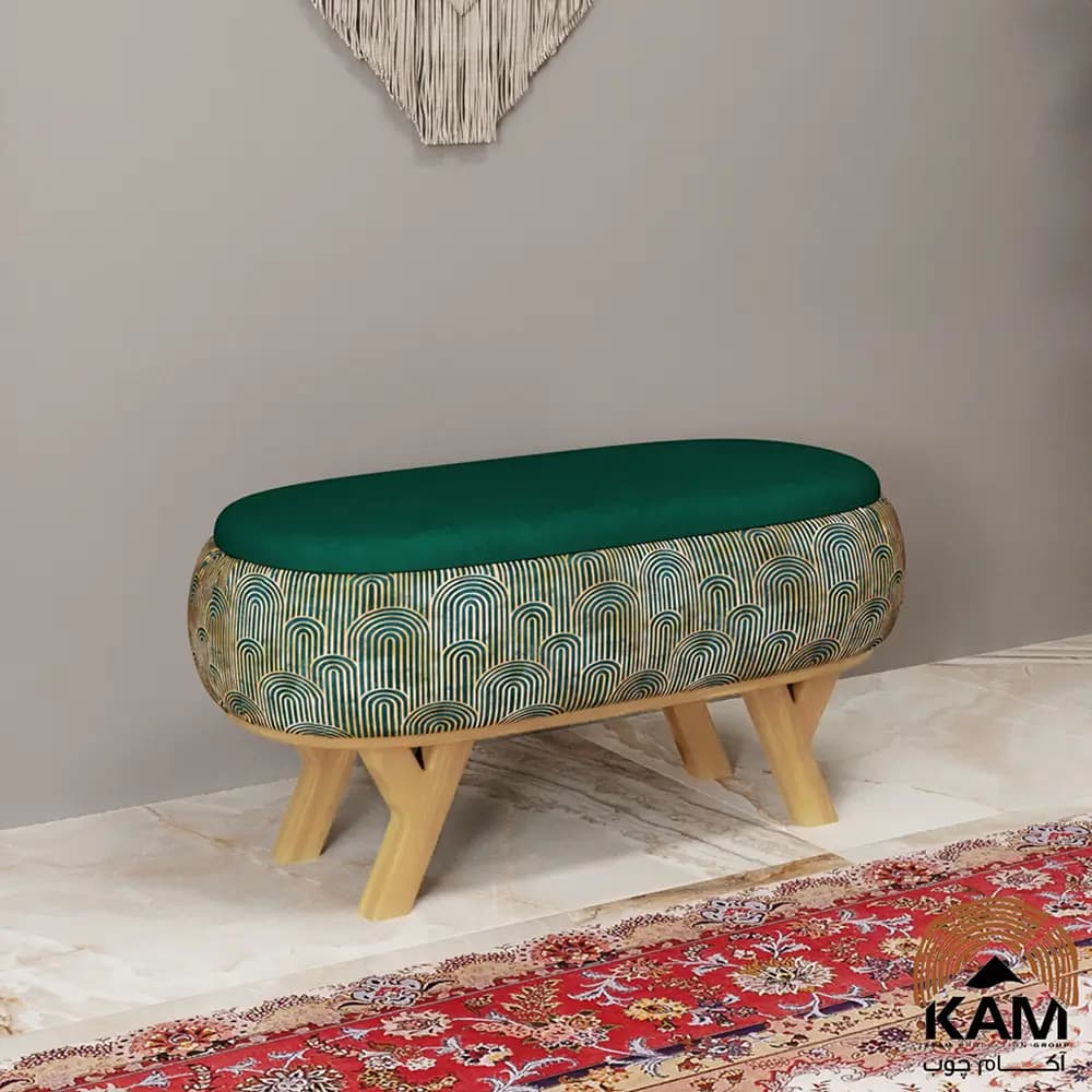 پاف نیمکتی نقش آکام چوب طرح ایوان سایز 90