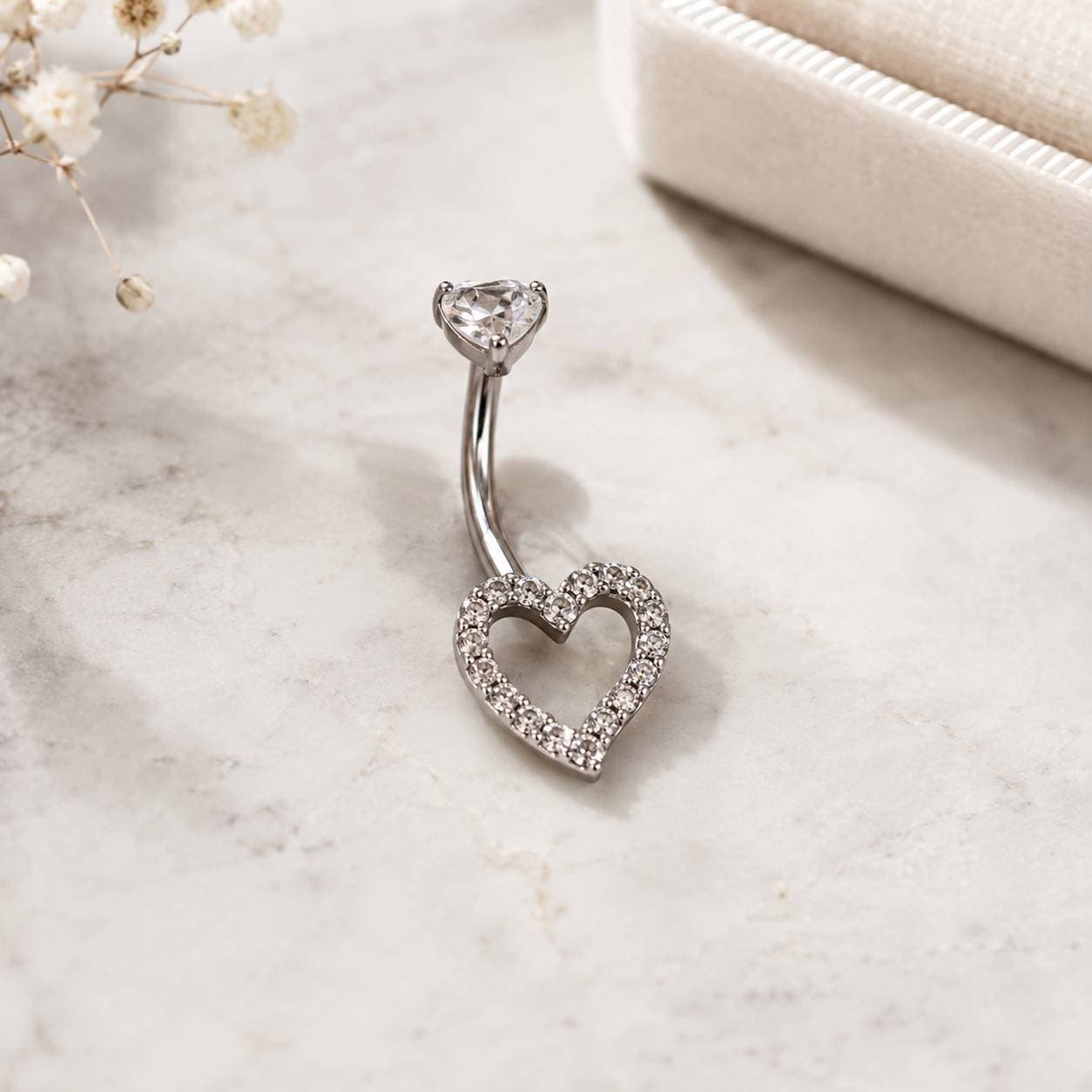 پیرسینگ ناف (تیتانیومی) قلب نگیندار مدل Crystal Heart — تصویر ۵