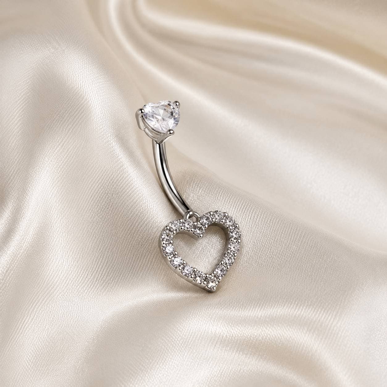 پیرسینگ ناف (تیتانیومی) قلب نگیندار مدل Crystal Heart — تصویر ۶