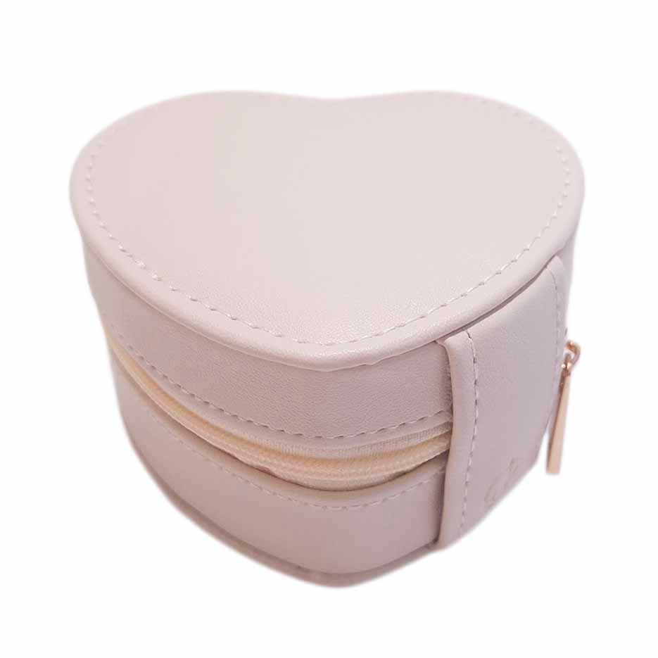 کیف جواهرات چرم مدل مسافرتی طرح قلب زیپی سایز 9در8 سانت – رنگ سفید شیری — تصویر ۴