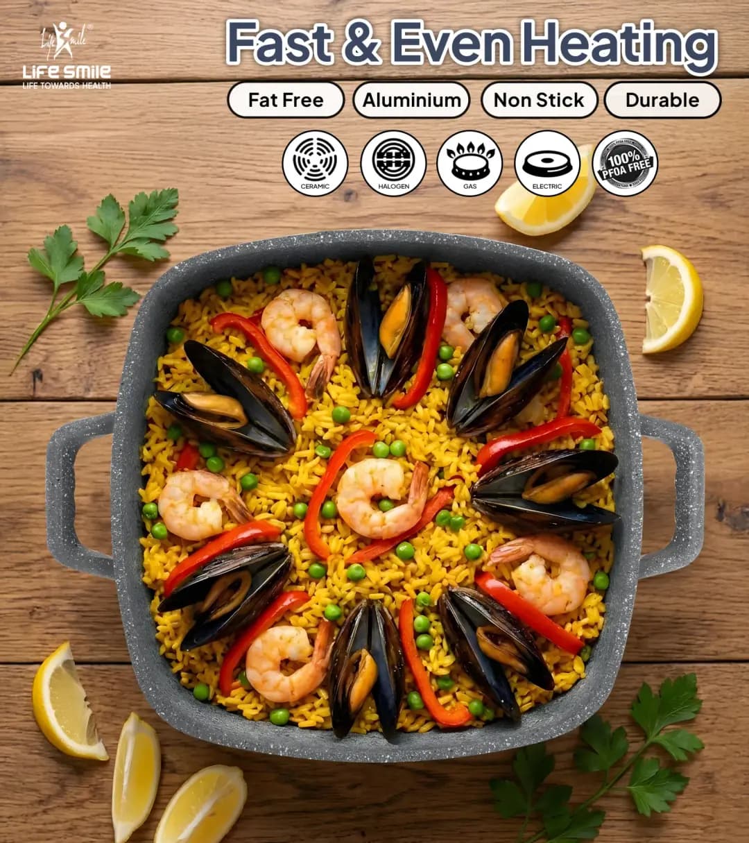 انواع ماهیتابه مربع گرانیتی لایف اسمایل مدلSPSHM-S (اصل) — تصویر ۵