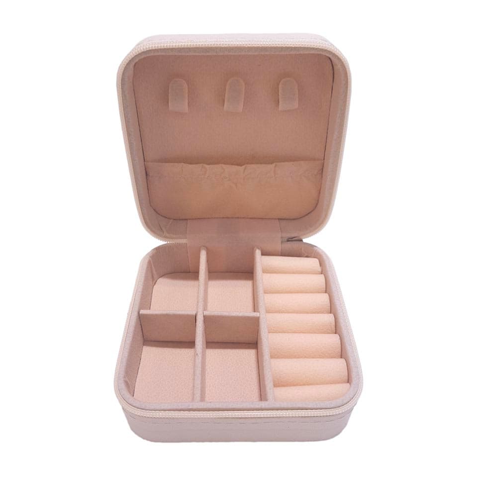 کیف جواهرات چرم طرح مربع زیپ دار سایز 10 سانت (جعبه جواهرات) – رنگ صورتی — تصویر ۵
