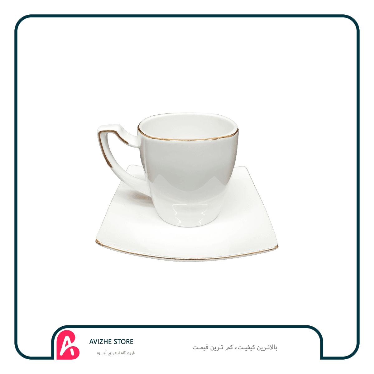 فنجان و نعلبکی چینی لب طلا (نعلبکی چهار گوش) — تصویر ۳